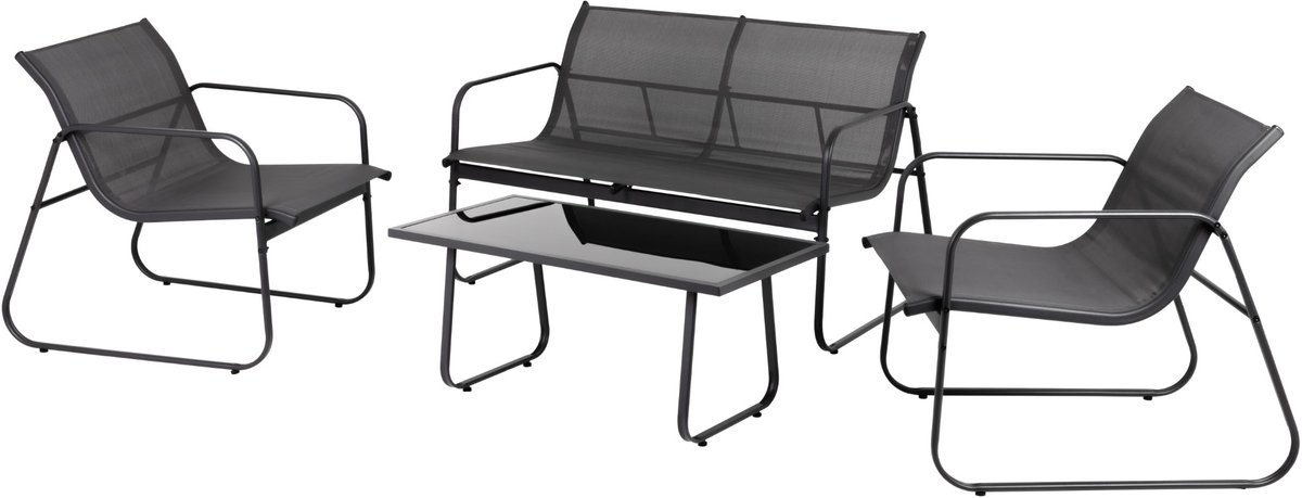Tuinmeubelset voor tuinterras SET tafel 2 x fauteuil bank zwart
