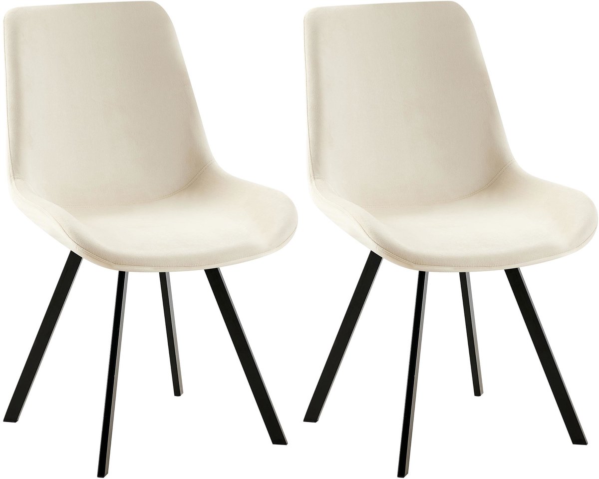 CLP Lewes Set van 2 eetkamerstoelen - klassiek - draaibaar - met rugleuning - velvet - fluweel - Fluweel/creme
