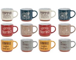 Siaki Koffiemokken - set van 12x stuks - aardewerk - glans afwerking - 260 ml - theemokken