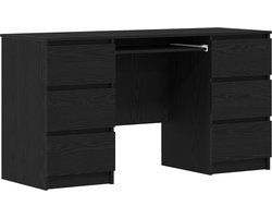 vidaXL - Bureau - met - lade - Zwart - Eiken - 140 - x - 50 - x - 76 - cm - Bewerkt - hout