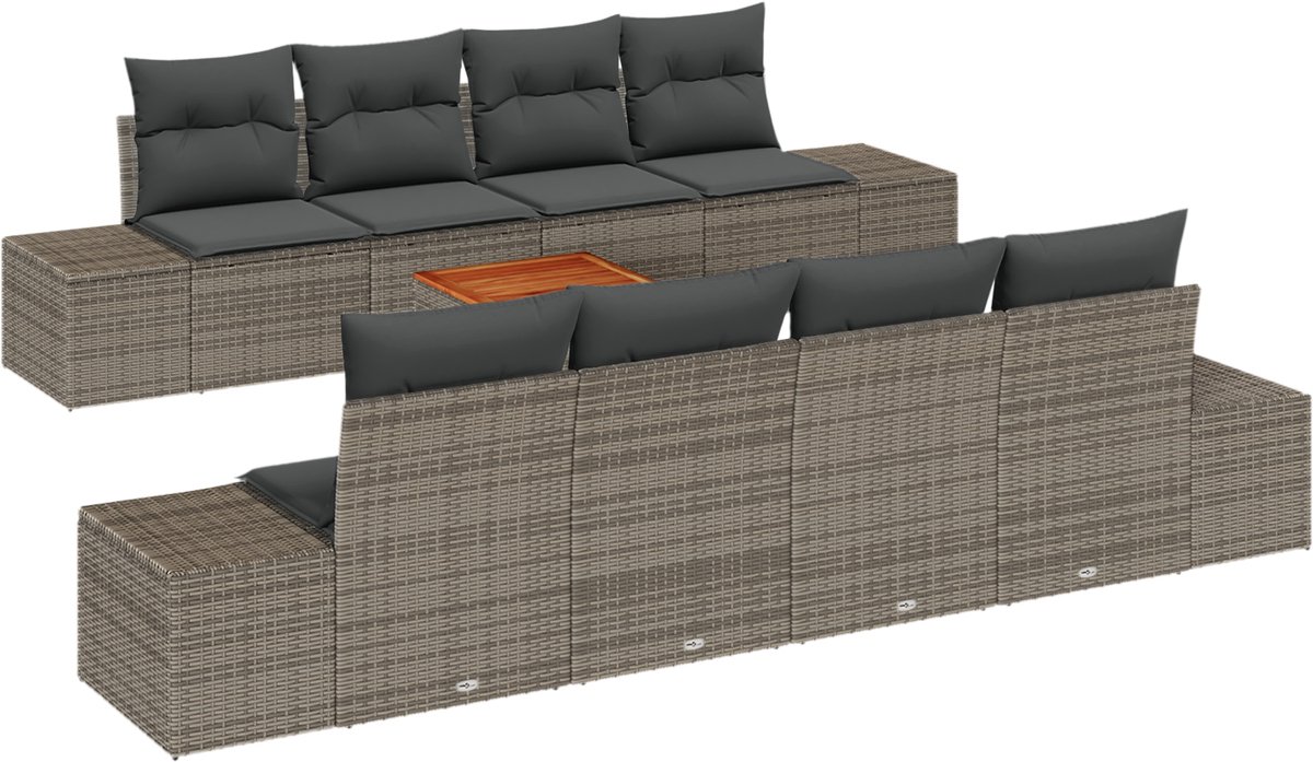 vidaXL - Tuinbank - Set - met - kussen - 9 - pcs - Grijs - poly - rattan