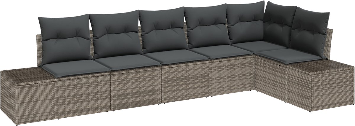 vidaXL - Tuinbank - Set - met - opslag - 6 - pcs - Grijs - poly - rattan