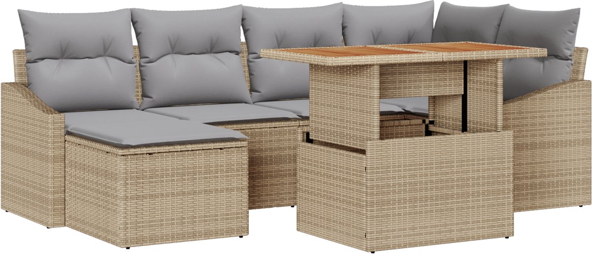 vidaXL - Tuinbank - Set - 7 - pcs - Beige - en - Grijs