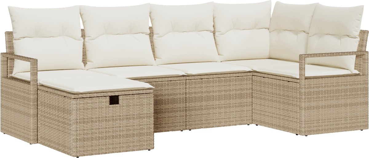 vidaXL - Tuinbank - Set - met - kussen - met - opslag - 6 - pcs - Beige - Poly - rattan