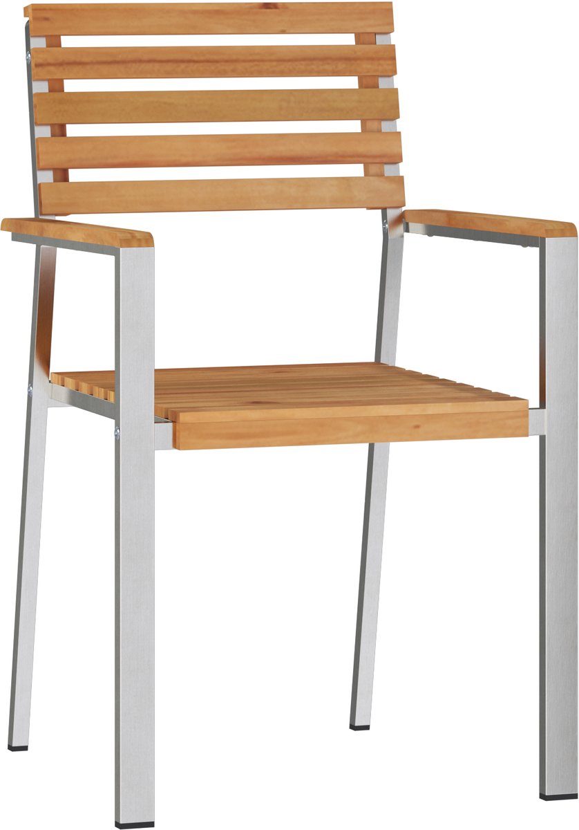 vidaXL - Tuinstoel - 4 - pcs - Massief - Teakhout - en - RVS