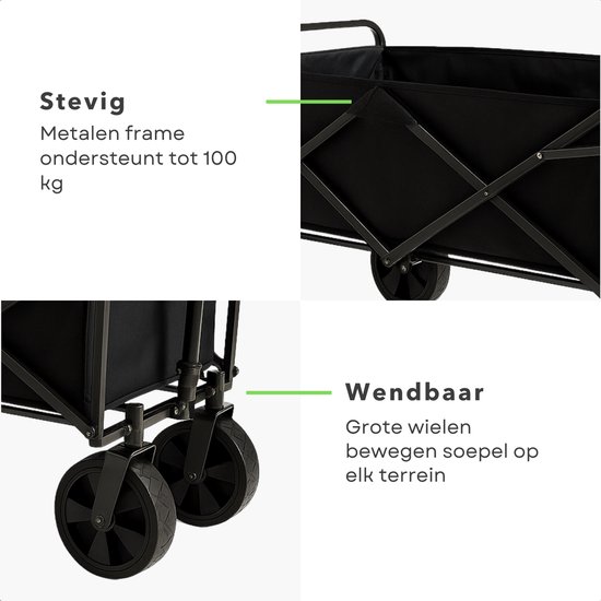 Cheqo® Opvouwbare Bolderwagen - Bolderkar Opvouwbaar - Metaal - Strand en Vakantie - Strandkar - Grote Wielen van Cheqo — afbeelding 5