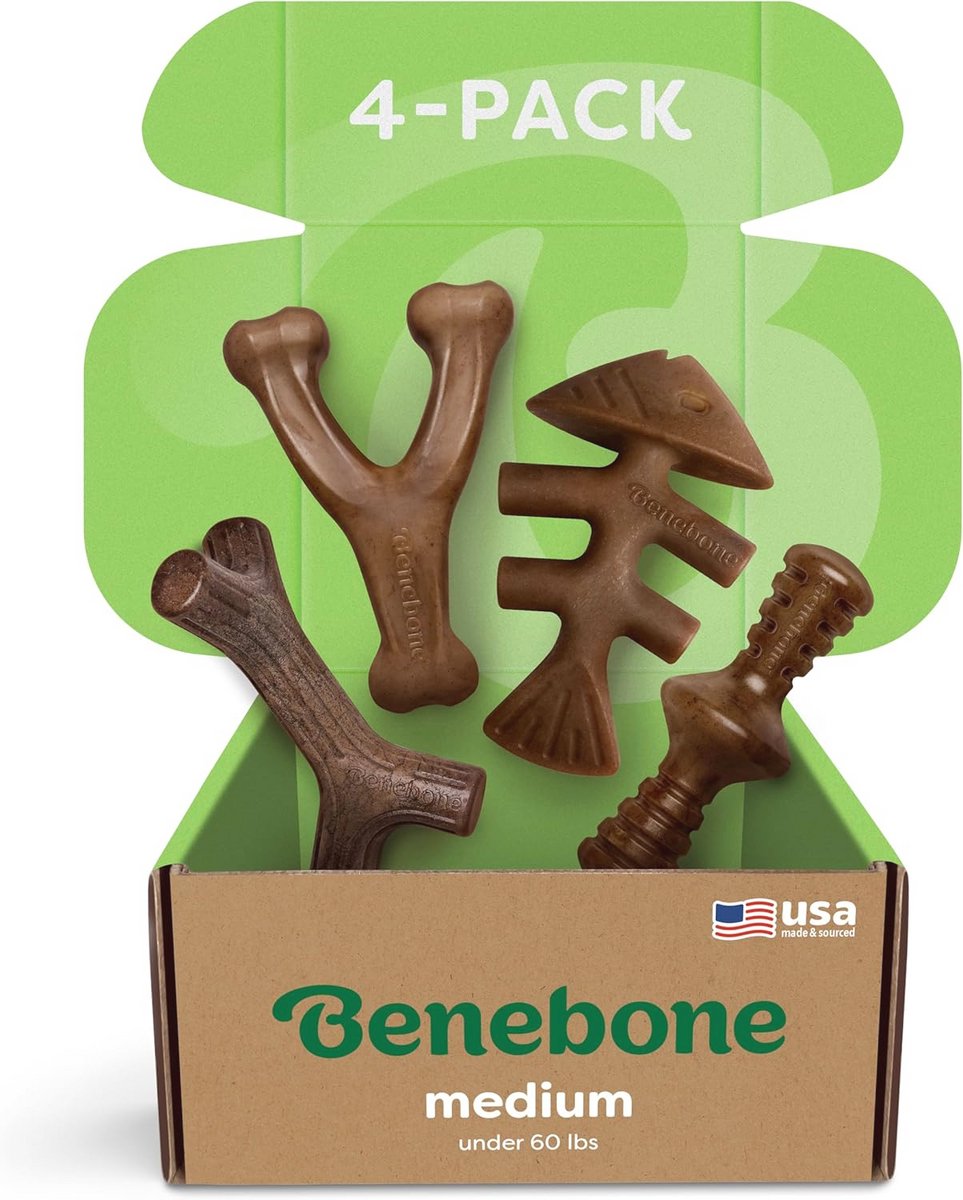 Duurzaam Kauwspeelgoed voor Agressieve Kauwers - Set met Wishbone, Fishbone, Stick & Zaggler voor Middelgrote Honden