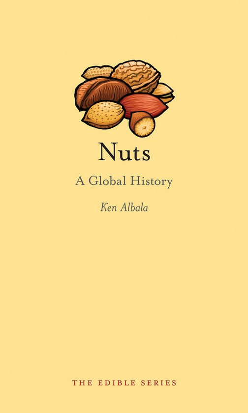 Boekcover met de titel 'Nuts: A Global History' en een illustratie van verschillende noten.