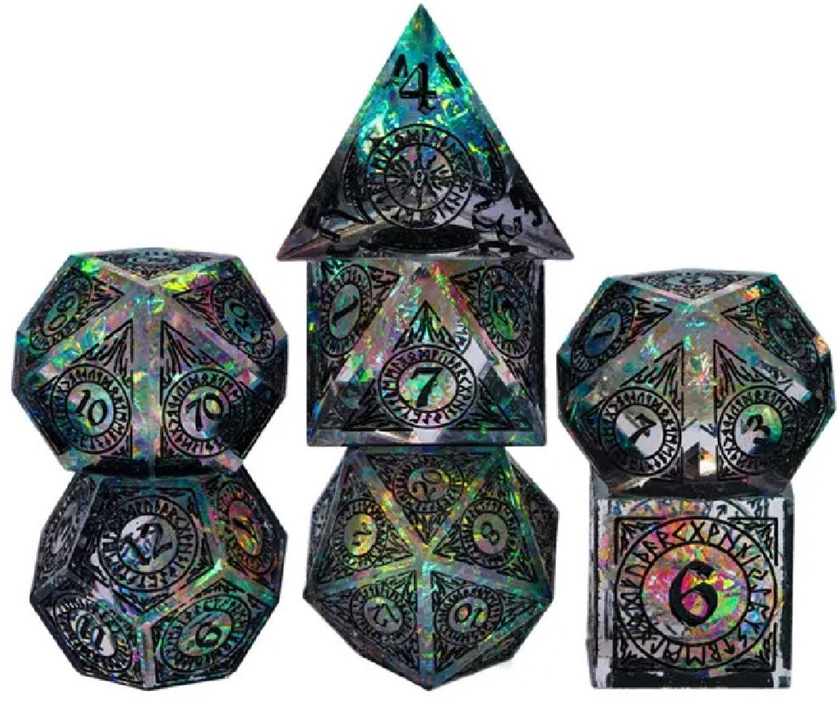 Lapi Toys - Dnd dobbelstenen - Dice set - Sharp edge - Inc. dice bag - Resin - Groen