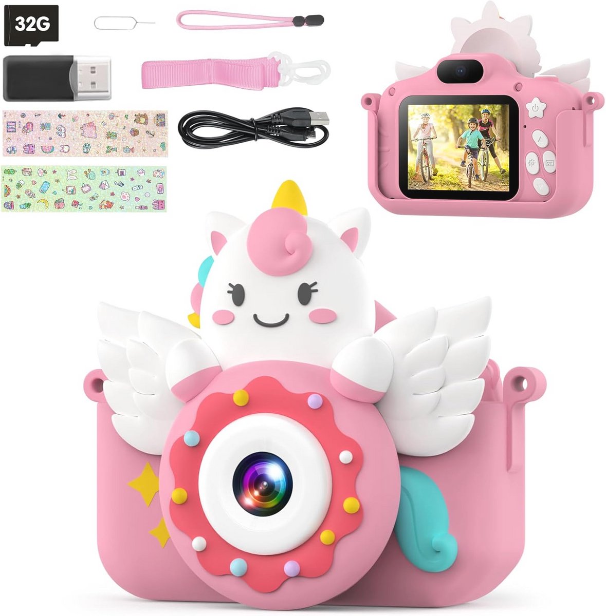 Digitale Kindercamera met 1080P en 32 GB Geheugenkaart voor Kinderen van 3-10 Jaar