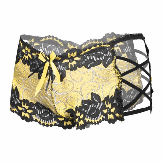 Sous-vêtements sexy - Lingerie sexy - Sous-vêtements en dentelle - Petit - Petit - Sous-vêtements à bretelles - Or jaune et noir - Polyester - CHPN