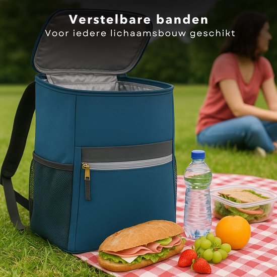 Cheqo® Koelrugtas 12L - Koelrugzak - Koeltas - Lunchtas - Picknicktas - Donkerblauw - Isolerende Rugzak voor Picknick - Compact en Waterdicht van Cheqo — afbeelding 3