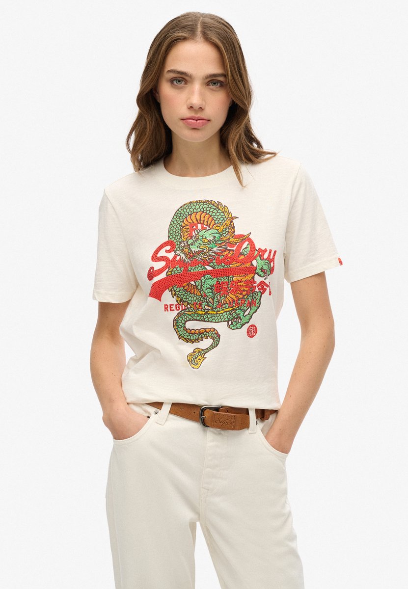 Superdry Tokyo T-shirt met vintage logo en relaxte pasvorm Dames T-shirts Wit