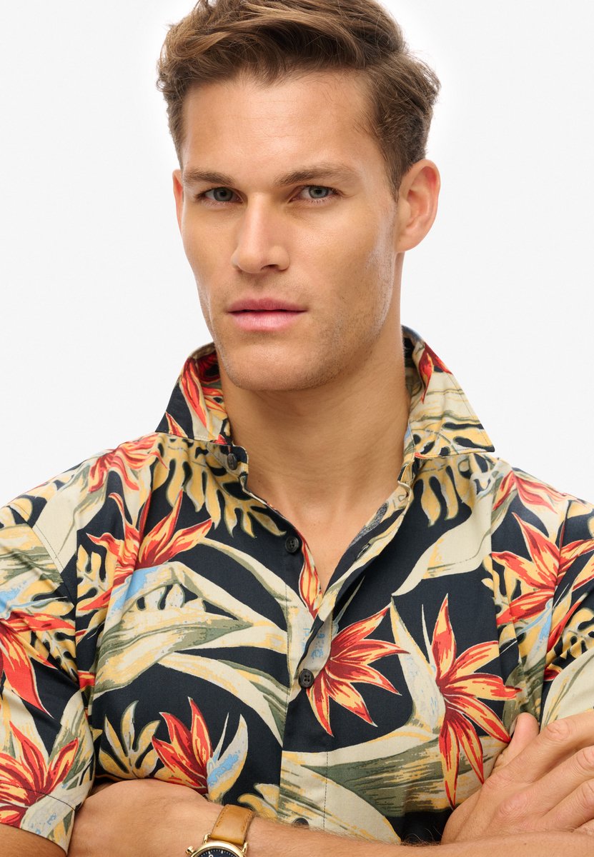 Superdry Overhemd Hawaiian Print Shirt M4010947a Bird Of Paradise Mannen Blauw