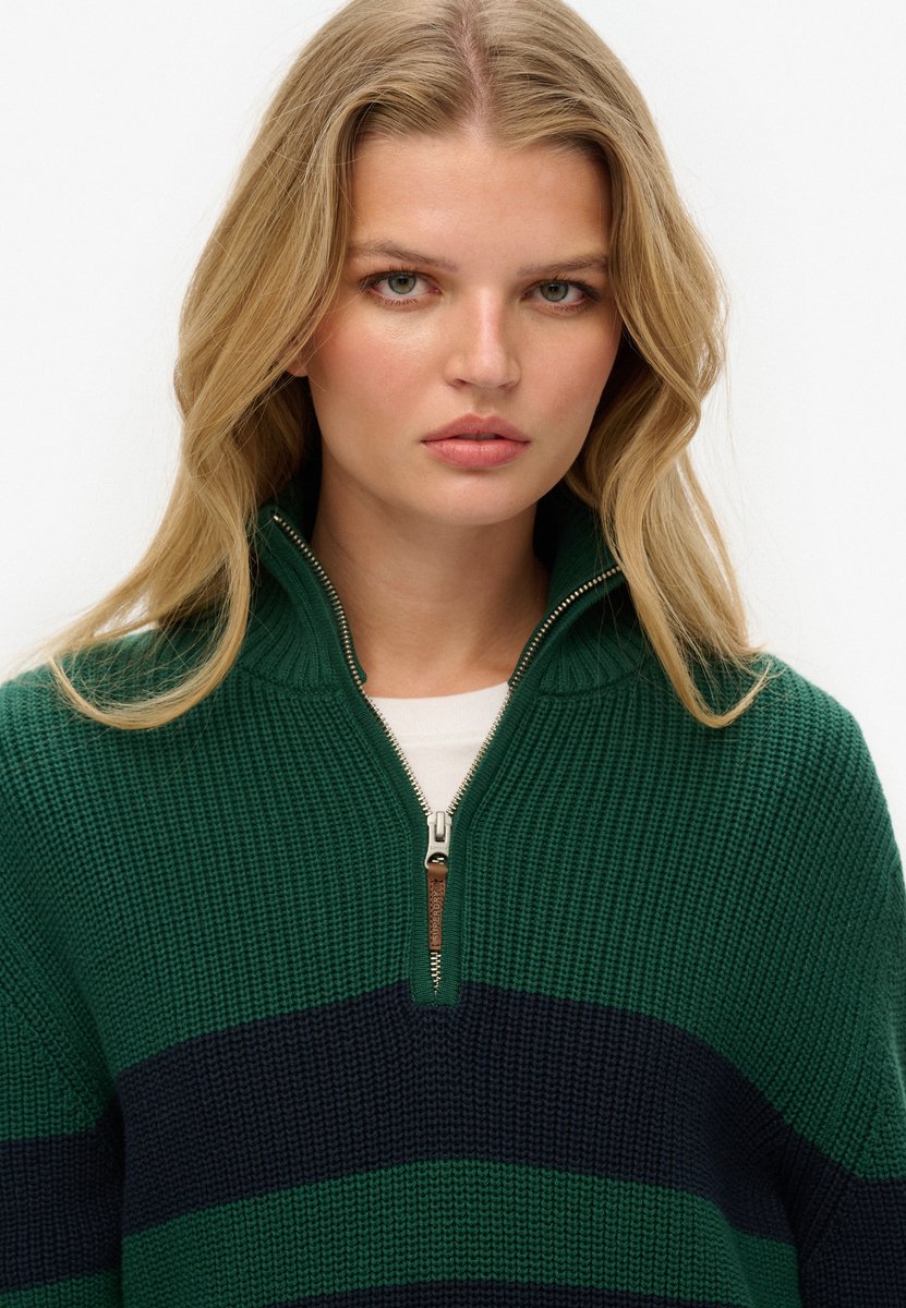 Superdry Oversized Classics trui van katoen met halve rits en strepen Dames Sweaters Marineblauw