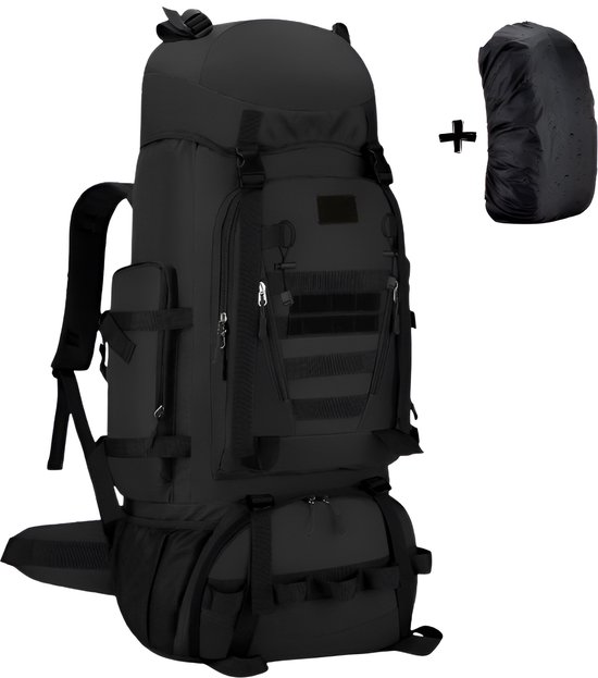 CarryQuest® - Titan 90L - Backpacks - Backpack - Waterdichte - Wandelen - Camping - Rugzak - Zwart - Regenhoes - Outdoor - Klimmen - Trekking - Heren - Dames - 90 Liter - Backpack Organizer - Zwart
