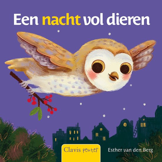 Een nacht vol dieren: een schattige uil vliegt 's nachts over huizen.