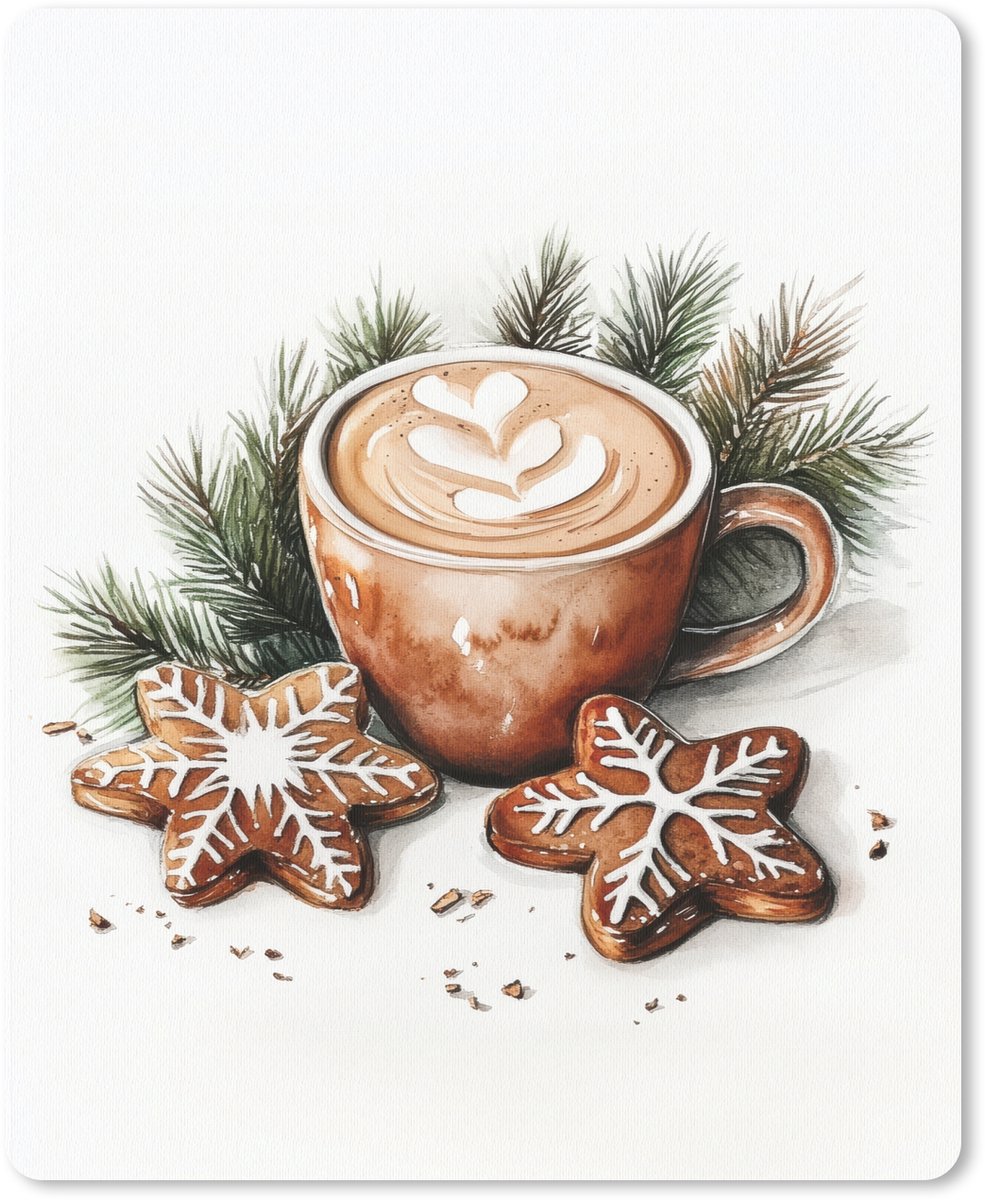 Muismat 19x23 cm - Mousepad Koffie - Koek - Winter - Art - Kerst - Muismatten