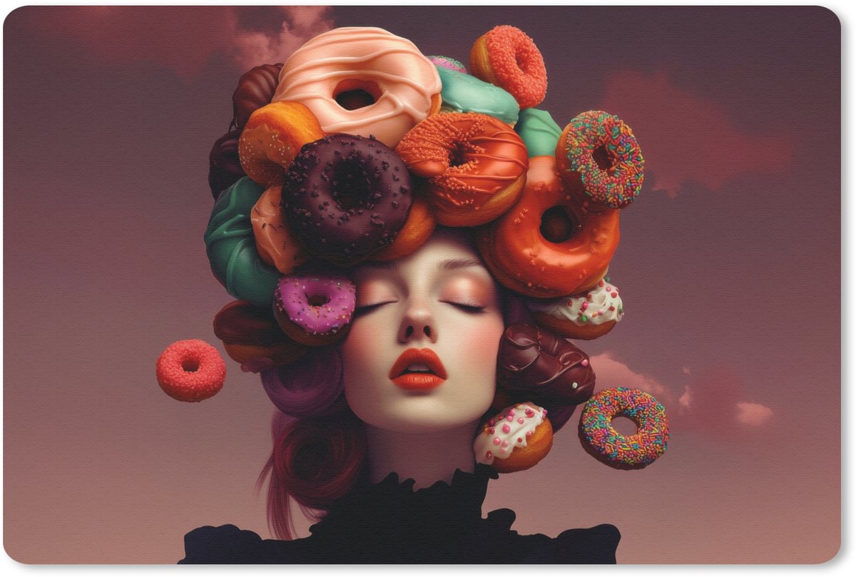 Muismat 27x18 cm - Mousepad Vrouw - Donuts - Kleurrijk - Muismatten