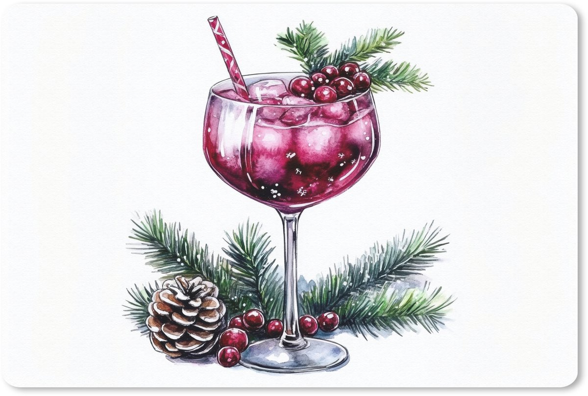 Muismat 27x18 cm - Mousepad Winter - Cocktail - Decoratie - Drank - Kerst - Muismatten