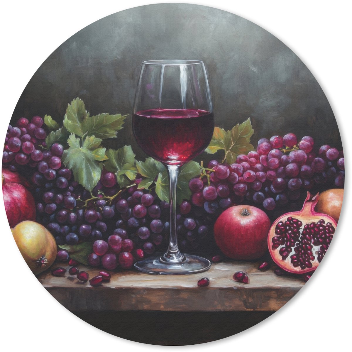 Muismat rond 50x50 cm - Mousepad Wijn - Fruit - Stilleven - Ronde muismatten