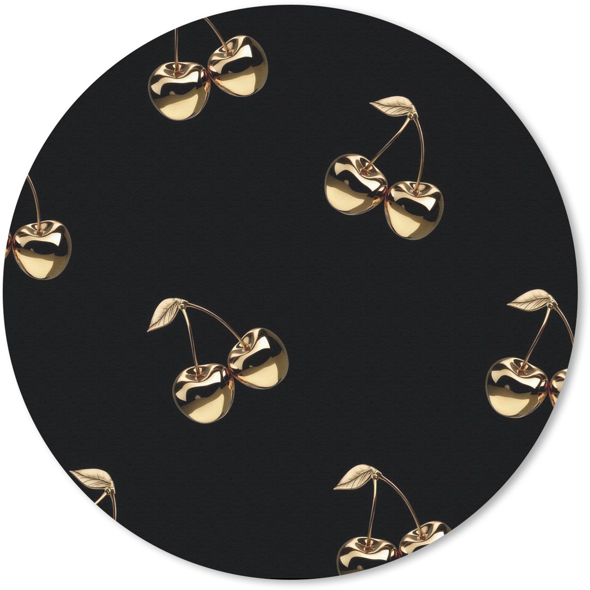 Muismat rond 40x40 cm - Mousepad Patroon - Kersen - Goud - Chrome - Ronde muismatten