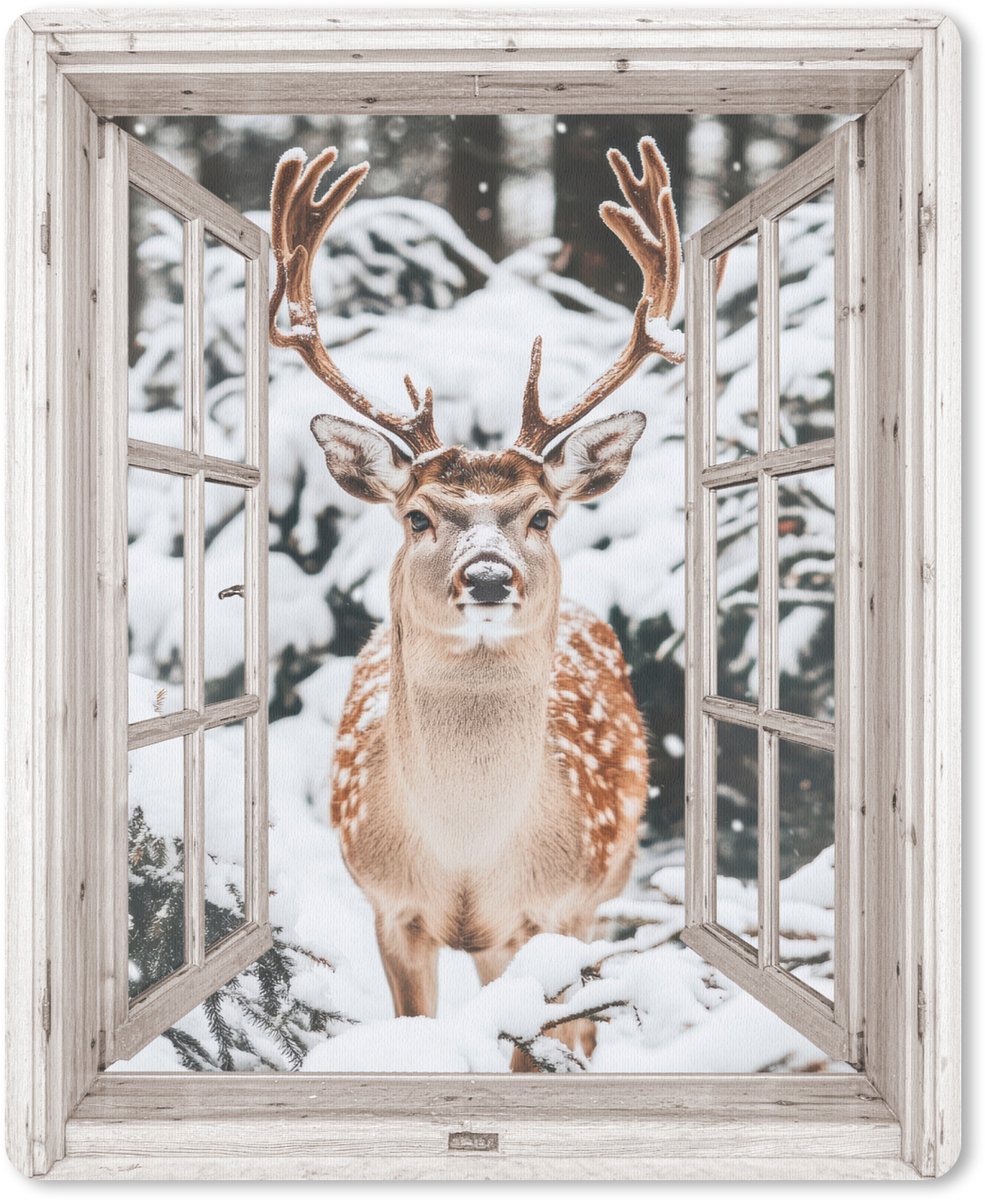 Muismat 19x23 cm - Mousepad Doorkijk - Hert - Sneeuw - Winter - Bos - Dieren - Natuur - Muismatten