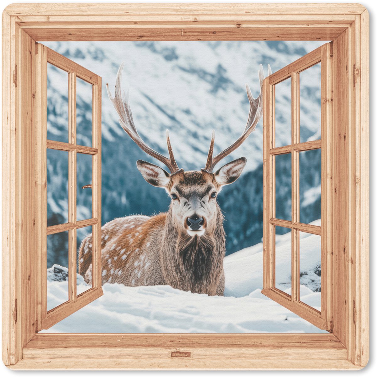 Muismat 30x30 cm - Mousepad Doorkijk - Hert - Landschap - Winter - Natuur - Dieren - Bergen - Muismatten