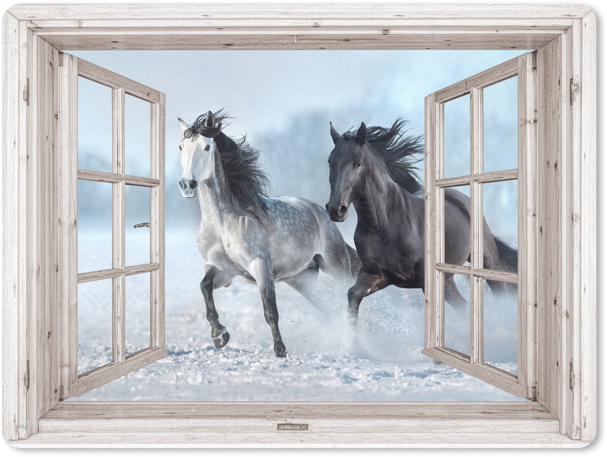 Muismat 23x19 cm - Mousepad Doorkijk - Paarden - Winter - Dieren - Natuur - Wit - Muismatten