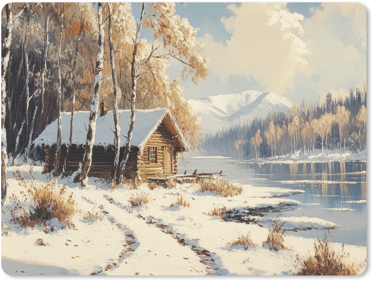 Muismat 23x19 cm - Mousepad Winter - Sneeuw - Huis - Natuur - Muismatten