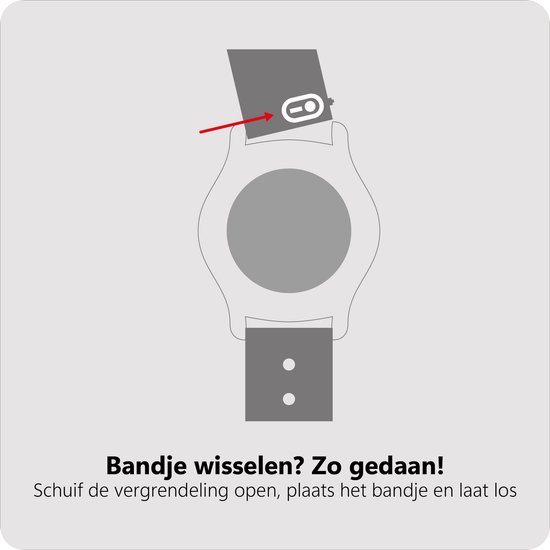 Illustratie toont hoe je een horlogebandje verwisselt door de vergrendeling open te schuiven.