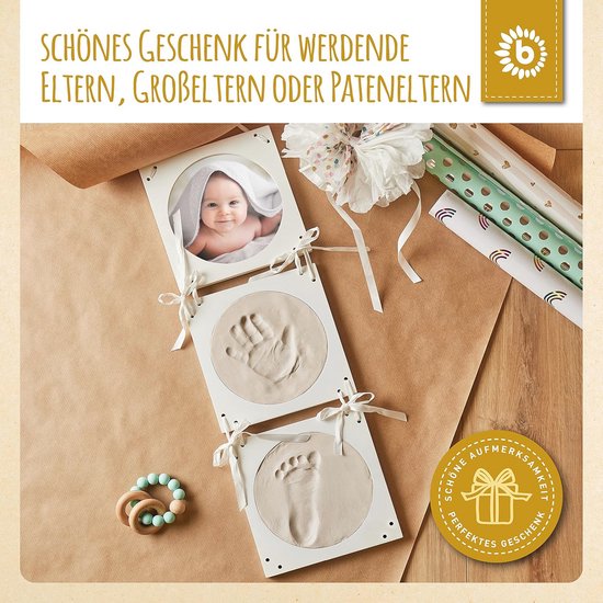 Afdrukplaatje complete set, gipsafdruk baby hand en voet | 3D fotolijst | baby afdrukset | Gibsafdrukset baby hand en voet | Afbeeldingen set met frame | Gib-afdrukset handen | Voetafdruk baby — afbeelding 5