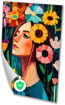 Vrouw met kleurrijke bloemen - Bloemen wanddecoratie - Poster natuur - Expressionisme - Posters vintage - Woonkamer decoratie - poster 70x100 cm