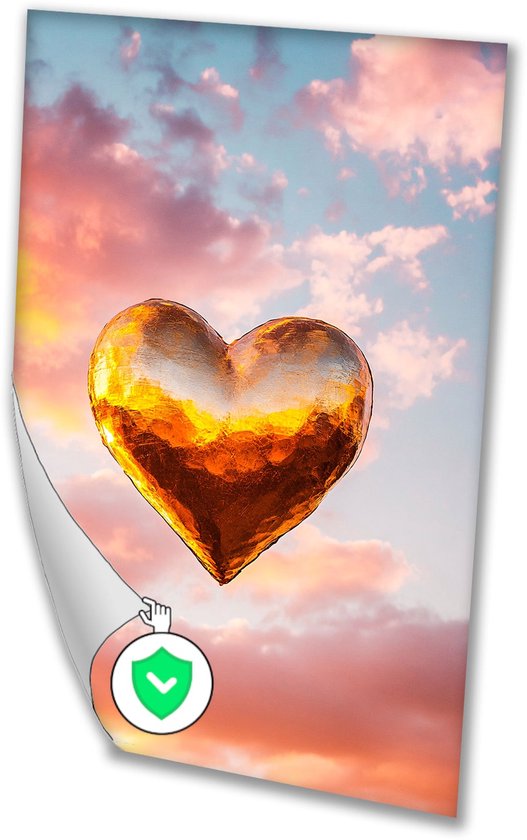 Gouden hart bij zonsondergang - Liefde posters - Muurdecoratie hart - Surrealistisch - Slaapkamer poster - Moderne posters - poster 50x70 cm