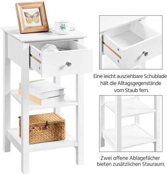 Parya Home Nachtkastje, bijzettafel met lade, klassiek wit