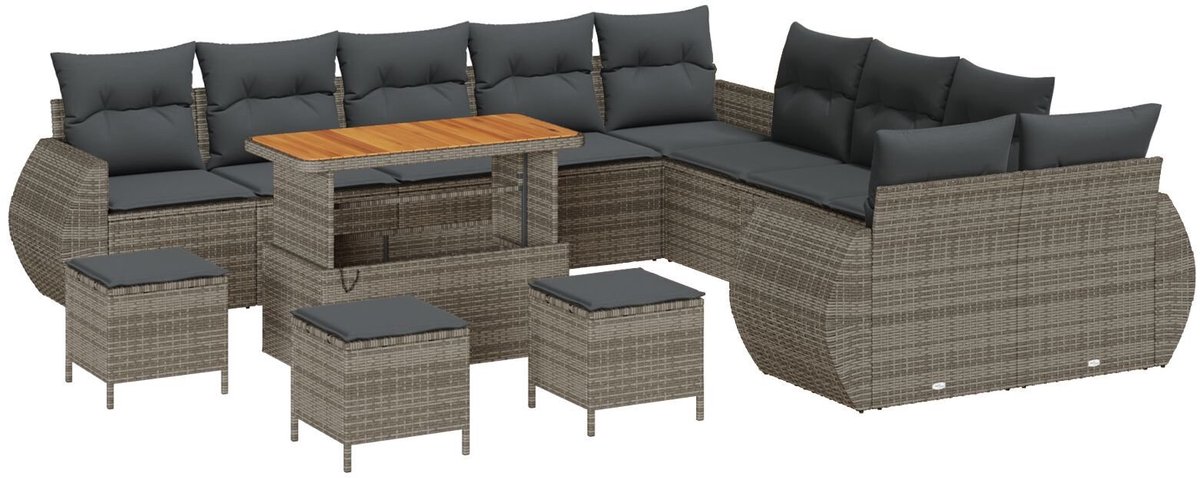 vidaXL - Tuinbank - Set - 13 - pcs - Grijs - poly - rattan