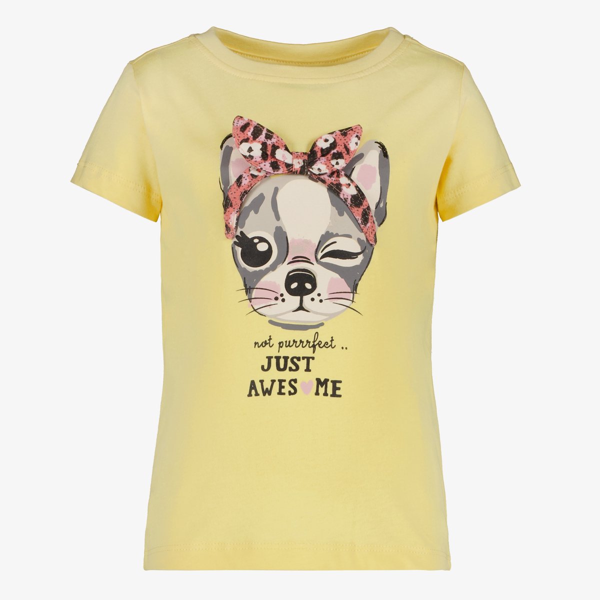 TwoDay meisjes T-shirt met kat en strik geel - Maat 92