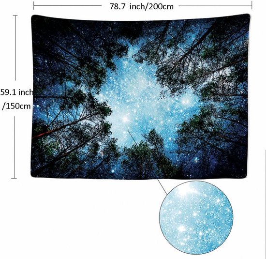 Ulticool - Stars Universe Planets Nature Arbres Forest - Tapisserie - 200x150 cm - Groot tapisserie - Affiche