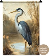 Wandkleed 60x90 cm - Wanddoek Reiger - Water - Planten - Wandtapijt - Wandkleden