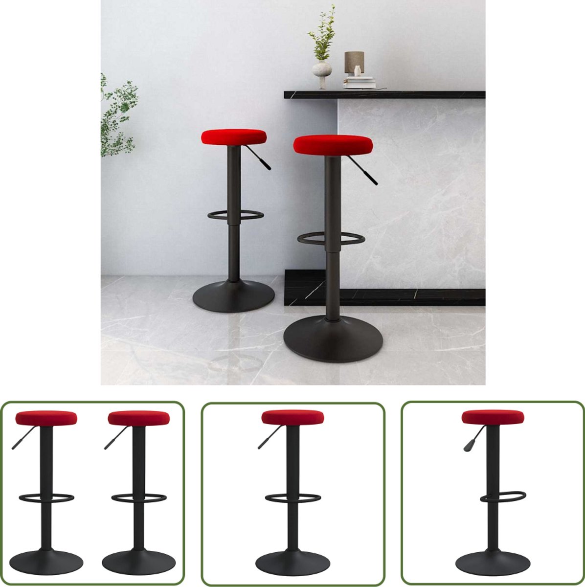 The Living Store Barkrukken 2 st fluweel wijnrood - Barstoelen - Krukken - Lounge Stoelen - Design Stoelen - Velvet Stoelen