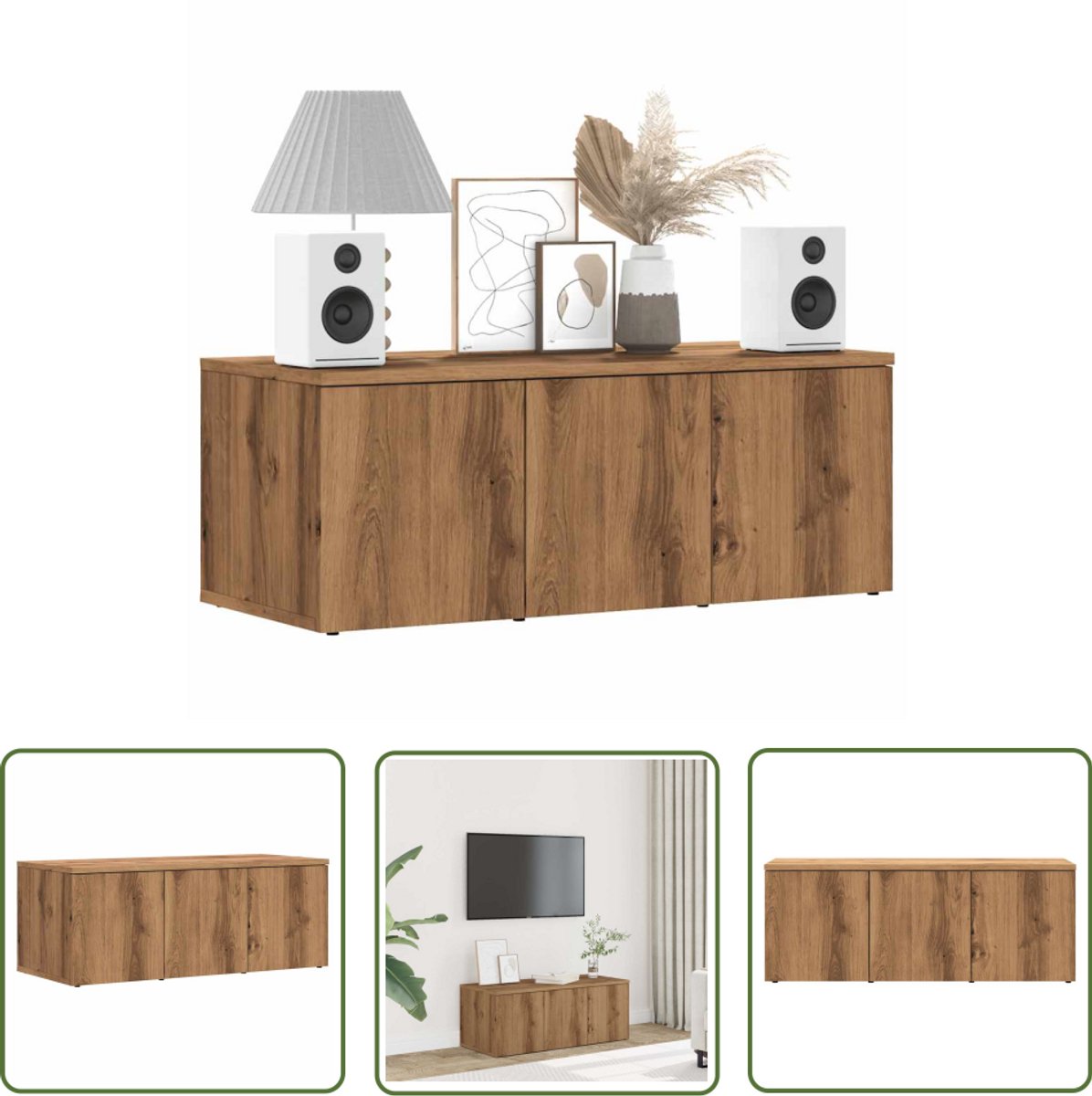 vidaXL Salontafel - Tv Meubel - Tv-meubel 80x34x30 cm bewerkt hout artisanaal eikenkleur - Houten Kast - Opbergruimte - Media Kast