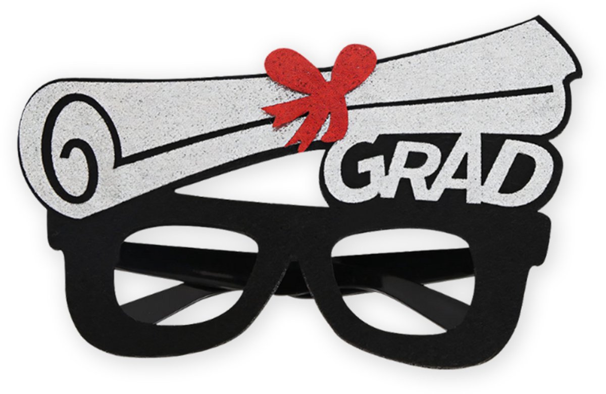 LUQ - Feestbril Graduation – Grote Zwart & Zilver Bril – Feestaccessoire voor Afstuderen & Geslaagd Momenten