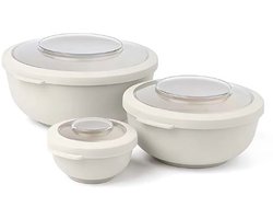 Amuse Tylla Oat Vershouddoos Set - 2000ml + 1000ml + 200ml - Lunchbox – Lunchtrommel – Bowl met deksel - Perfect afsluitbare vershouddoos - Saladebox voor onderweg - BPA-vrij – Beige