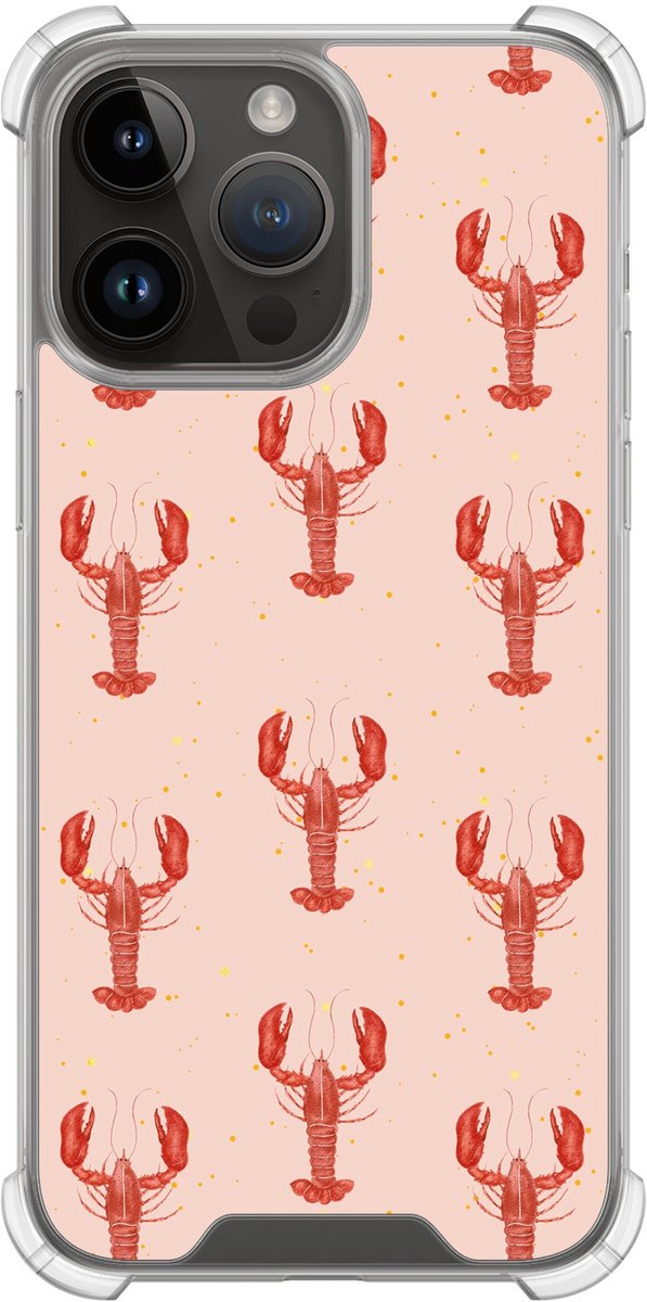 Shockproof hoesje - Geschikt voor iPhone 14 Pro Max - Lobster - Extra sterke case - TPU/polycarbonaat - Print / Illustratie - Roze, Transparant