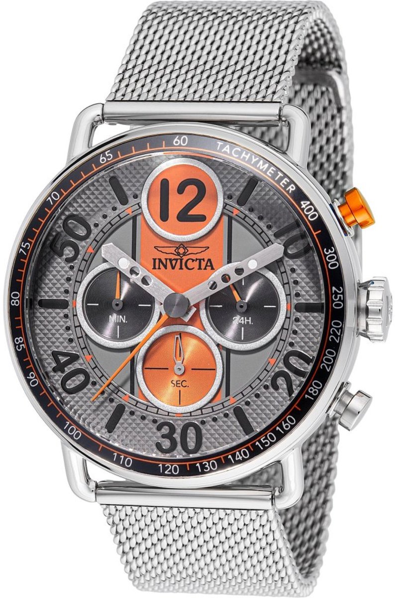 Invicta Speedway 49371 Heren Horloge - Waterdicht - Analoog - Quartz Uurwerk - Roestvrij Staal met oranje Wijzerplaat - 44mm