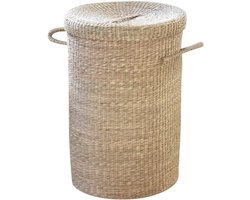 Wasmand van Natuurlijk Zeegras - Waterbestendig en Met Deksel - Ideaal Voor Badkamer en Slaapkamer - Groot D 40 x H 60 cm
