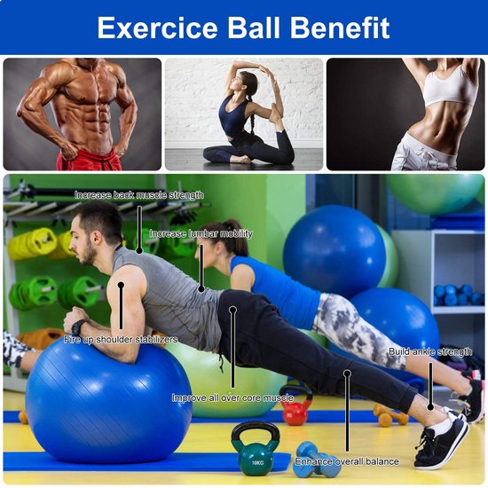 Ibenzoa® Robuuste Opblaasbare Fitnessbal - 65 cm, Antibeschadiging, Voor Core Versterking en Diverse Oefeningen — afbeelding 2