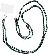 Smartphonica Telefoonkoord Universeel - verstelbaar afneembaar koord voor mobiele telefoon - 150 CM - Telefoonketting Blauw Groen Wit