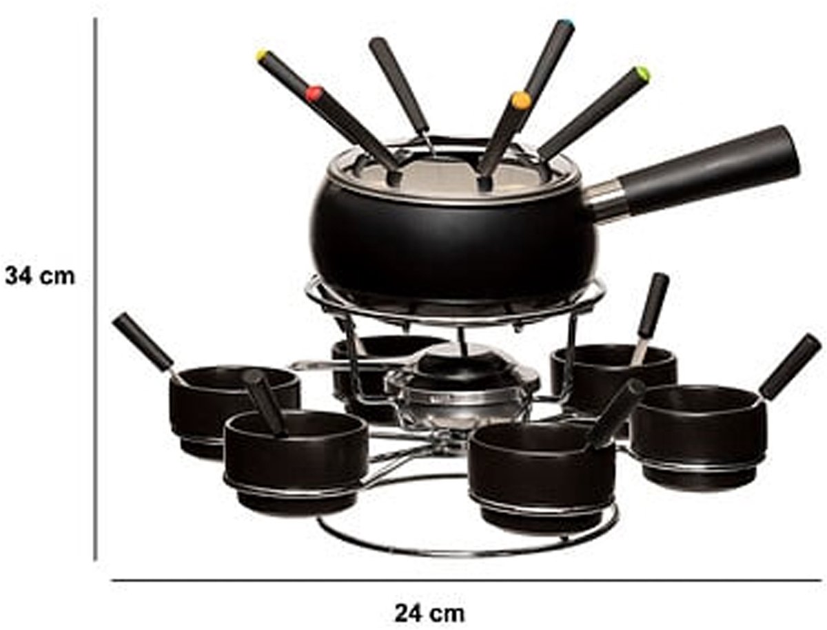 Five Fondueset - 6 personen - keramiek - zwart - draait - chocoladefondue - kaasfondue - D34 cm – foto 8
