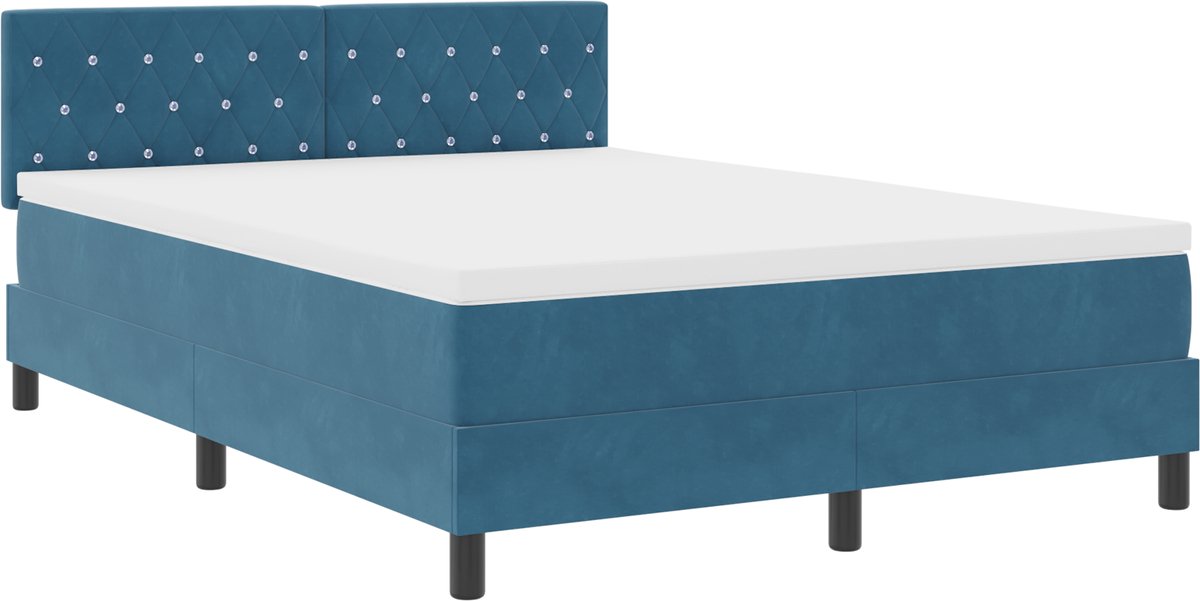 vidaXL - Boxspring - bed - met - matras - Donkerblauw - 140 - x - 190 - cm - Fluweel
